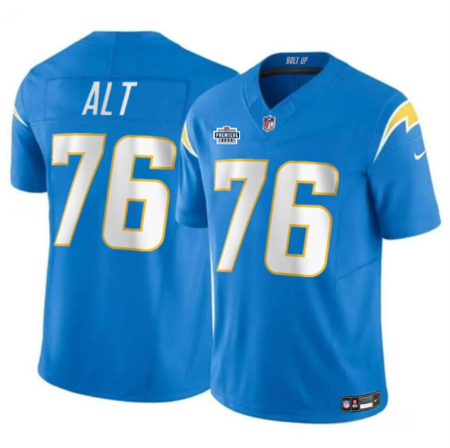 Men's Los Angeles Chargers #76 Joe Alt Light Blue 2024 With Dradt Patch Vapor Limited Football Stitched Jersey